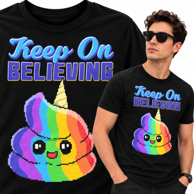 KOSZULKA  ANIMOWANA KEEP ON BELIEVING UNICORN PIXEL ART
